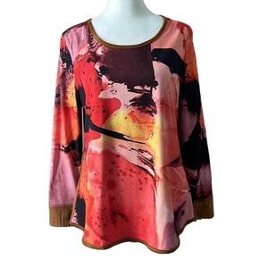 New! Lemon Grass Reversible Vibrant Art Print long sleeve round neck top Small